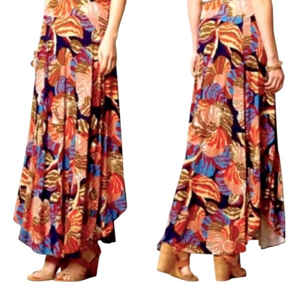 Anthropologie HD Skirt Women's Medium Multicolor Floral Bubble Hem Rayon Blend
